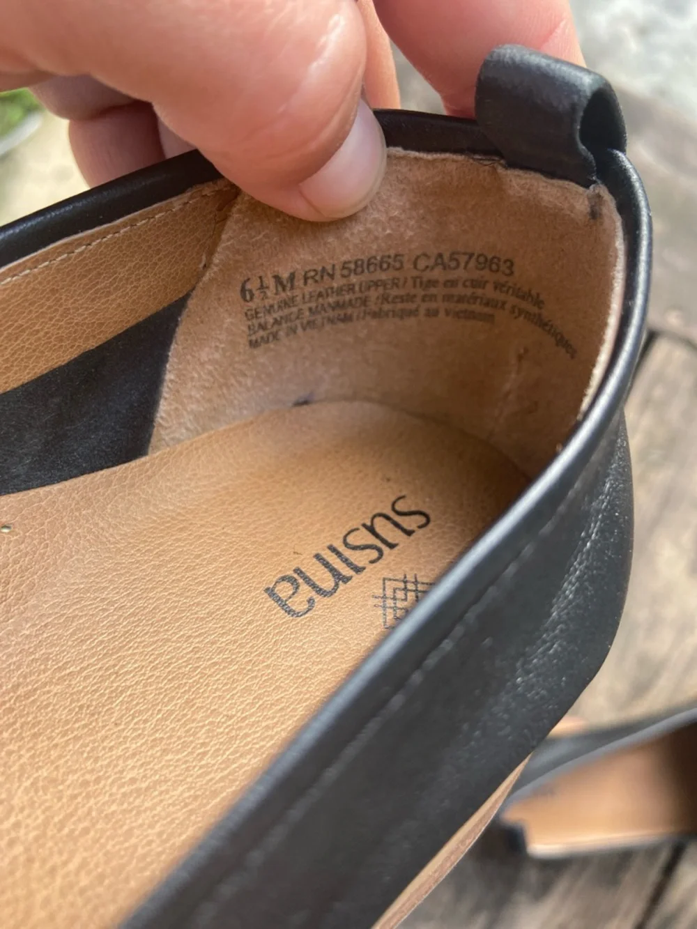 Susina Black Leather Slip-On Loafers with Tan Sole